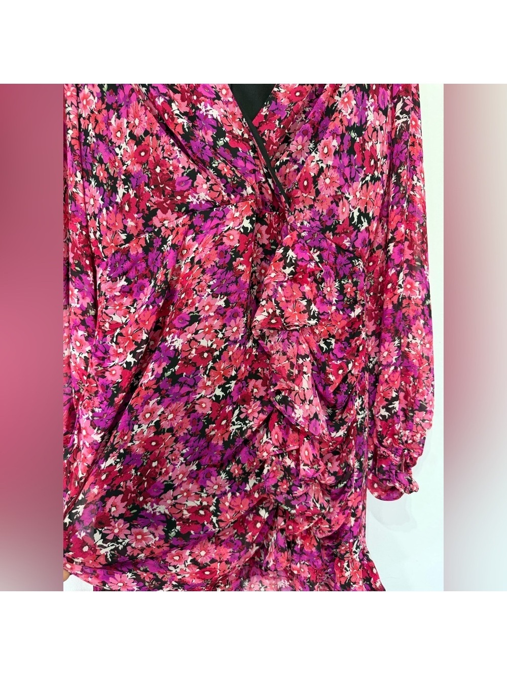 Express Vibrant Pink and Purple Floral long sleeve midi dress - Picture 4 of 5